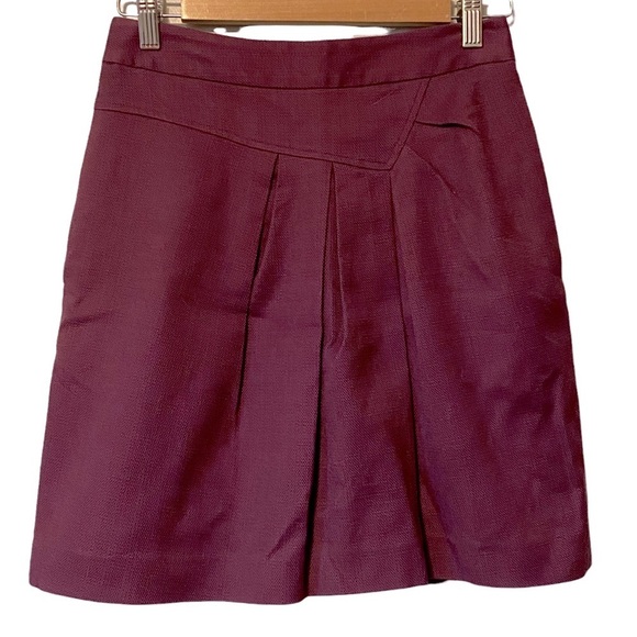 Anthropologie Tabitha Pleated Textured Plum‎ Purple Mini Skirt Size 0 - Picture 1 of 8